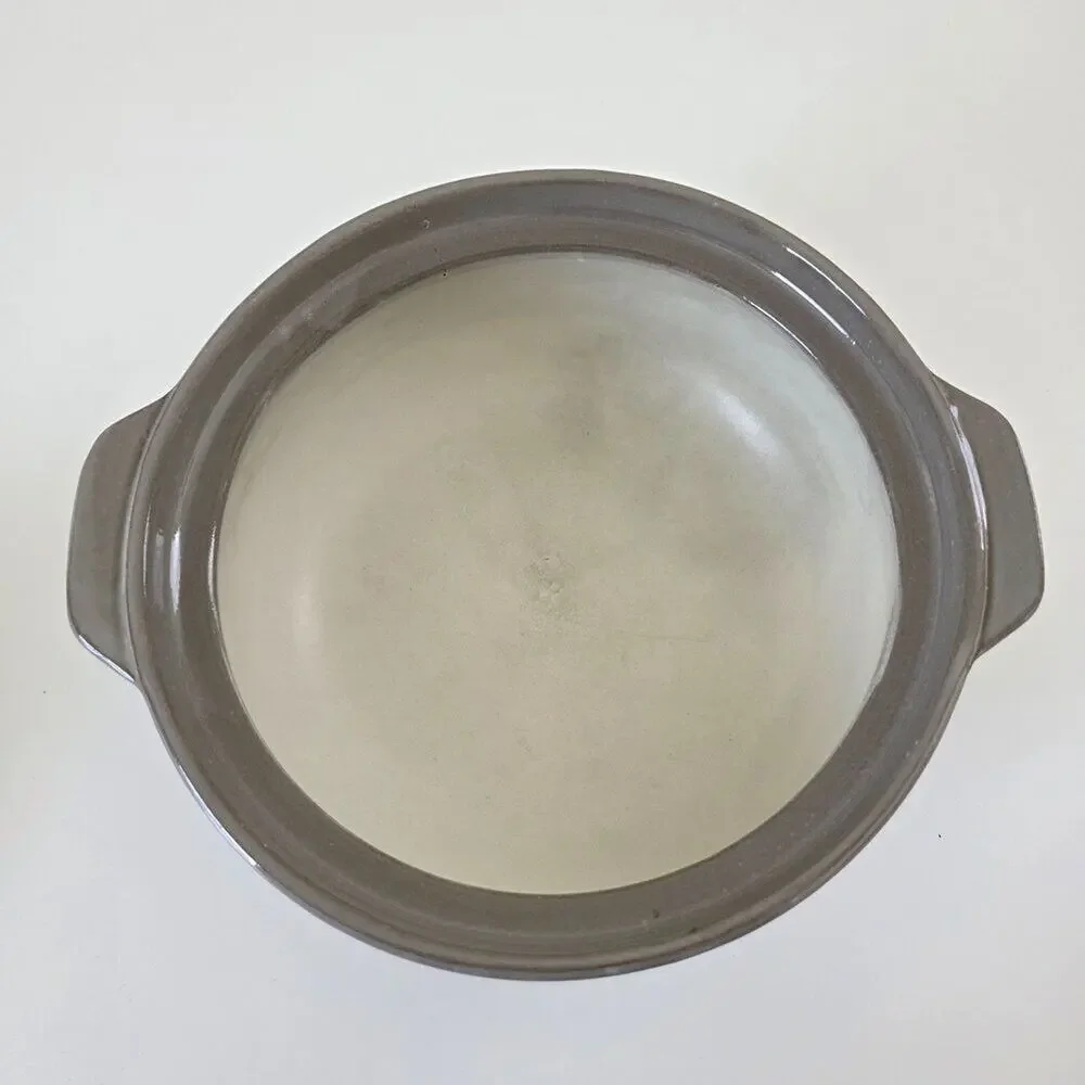 Vintage Handcrafted Ceramic Casserole Dish w Lid Gray Embossed Floral Rustic